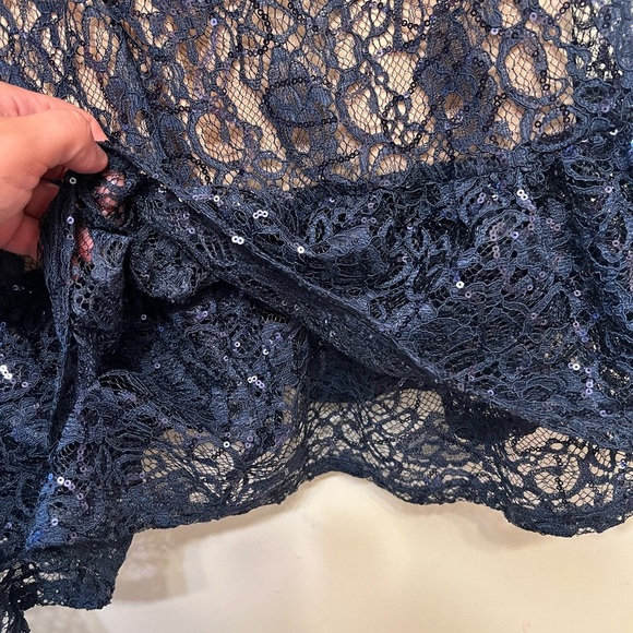Elegant Navy Lace With Sequins Dress - Picture 9 of 10